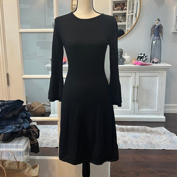 Adrienne Vittadini Extra Fine Merino Wool Black Bell Sleeve Dress S - Picture 1 of 7